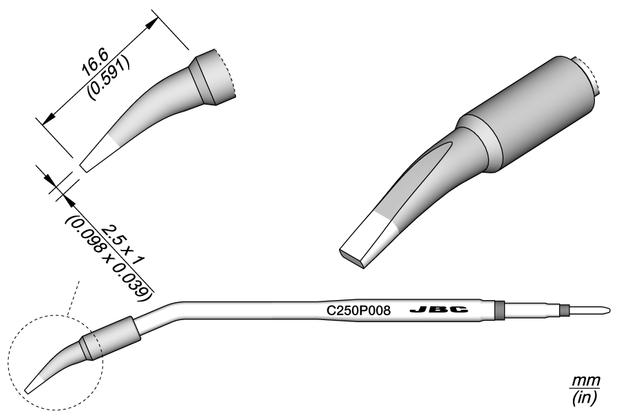 C250P008 - Chisel Bent Cartridge 2.5 x 1